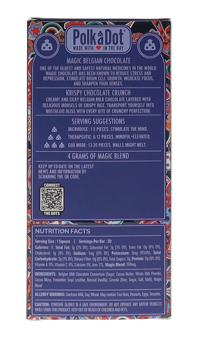 Krispy Chocolate Crunch PolkaDot Magic Mushroom Belgian White Chocolate 2 Krispy Chocolate Crunch PolkaDot Magic Mushroom Belgian White Chocolate