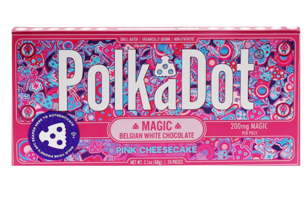 Pink Cheesecake PolkaDot Magic Mushroom Belgian White Chocolate