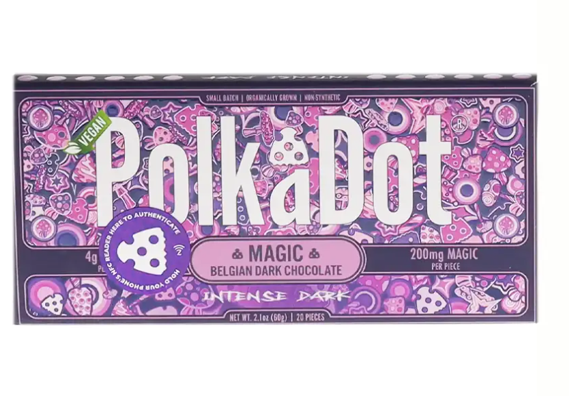 Intense Dark PolkaDot Magic Mushroom Belgian White Chocolate 1 Intense Dark PolkaDot Magic Mushroom Belgian White Chocolate