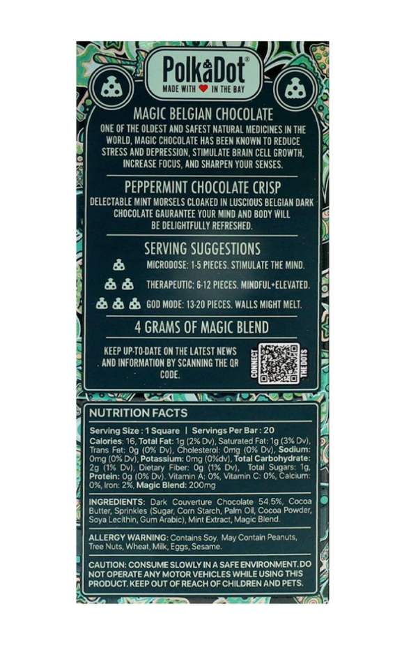 Peppermint Chocolate Crisp PolkaDot Magic Mushroom Belgian Dark Chocolate